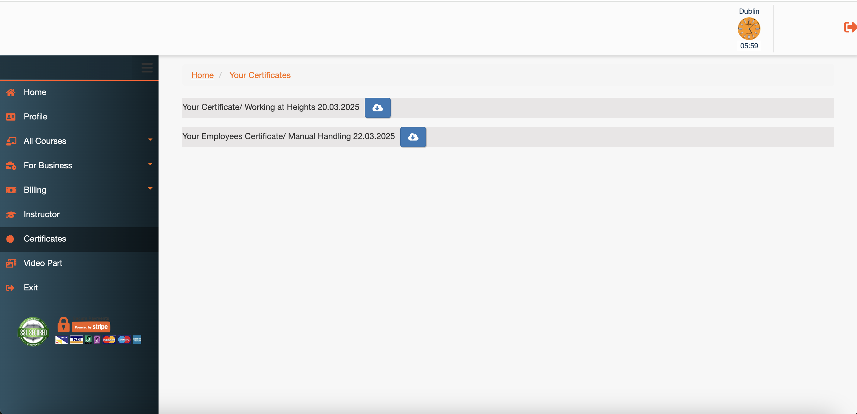 Certificates Section